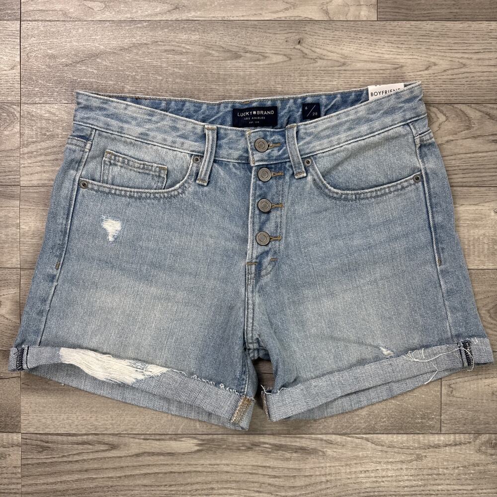 Lucky Brand Boyfriend Denim Jean Shorts Button Fly Light Wash sz 6/28